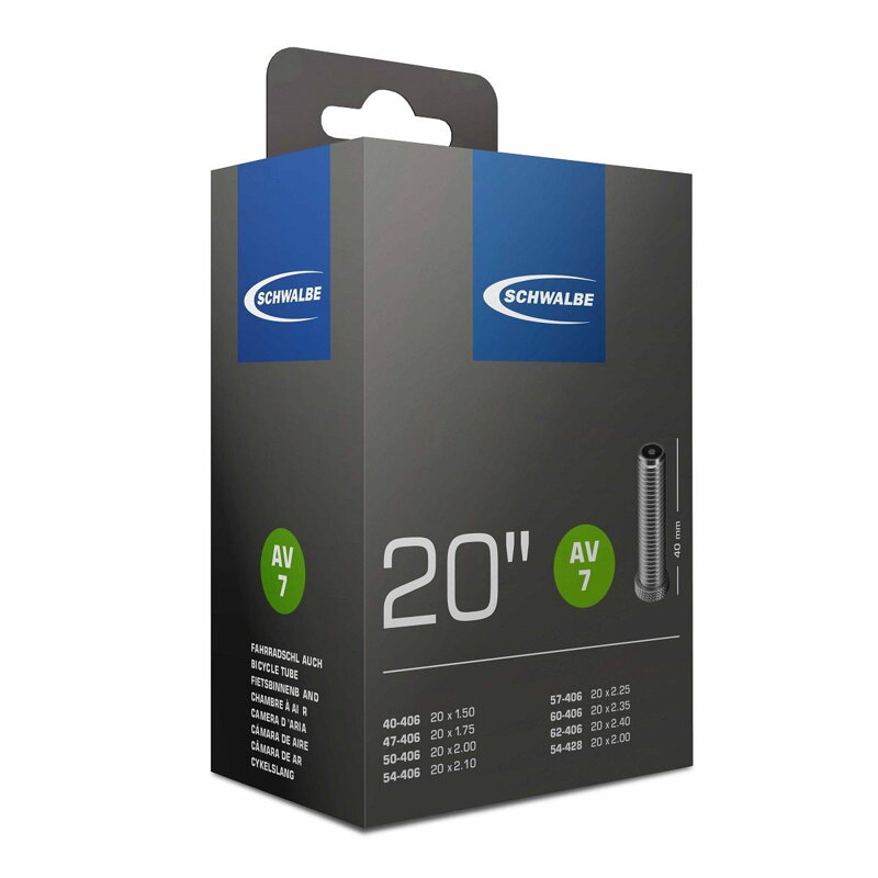 SCHWALBE Camera d'aria AV7 20x1.50/2.00 AV 40mm (40/62-406) 145g SCHWALBE Camera d'aria AV7 20x1.50/2.00 AV 40mm (40/62-406) 145g